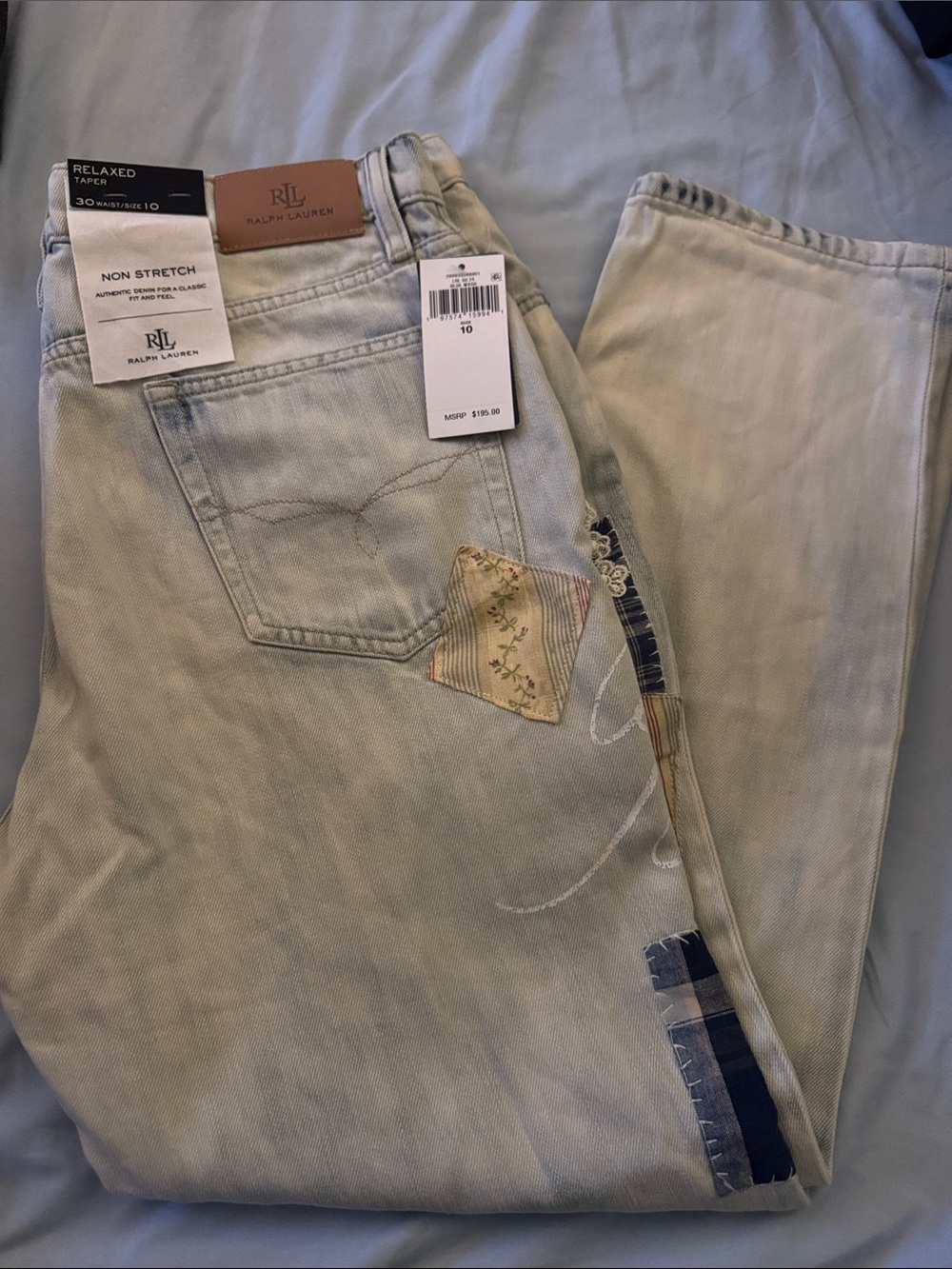 Ralph Lauren Light Wash Relaxed Jeans with Patchwork Accents